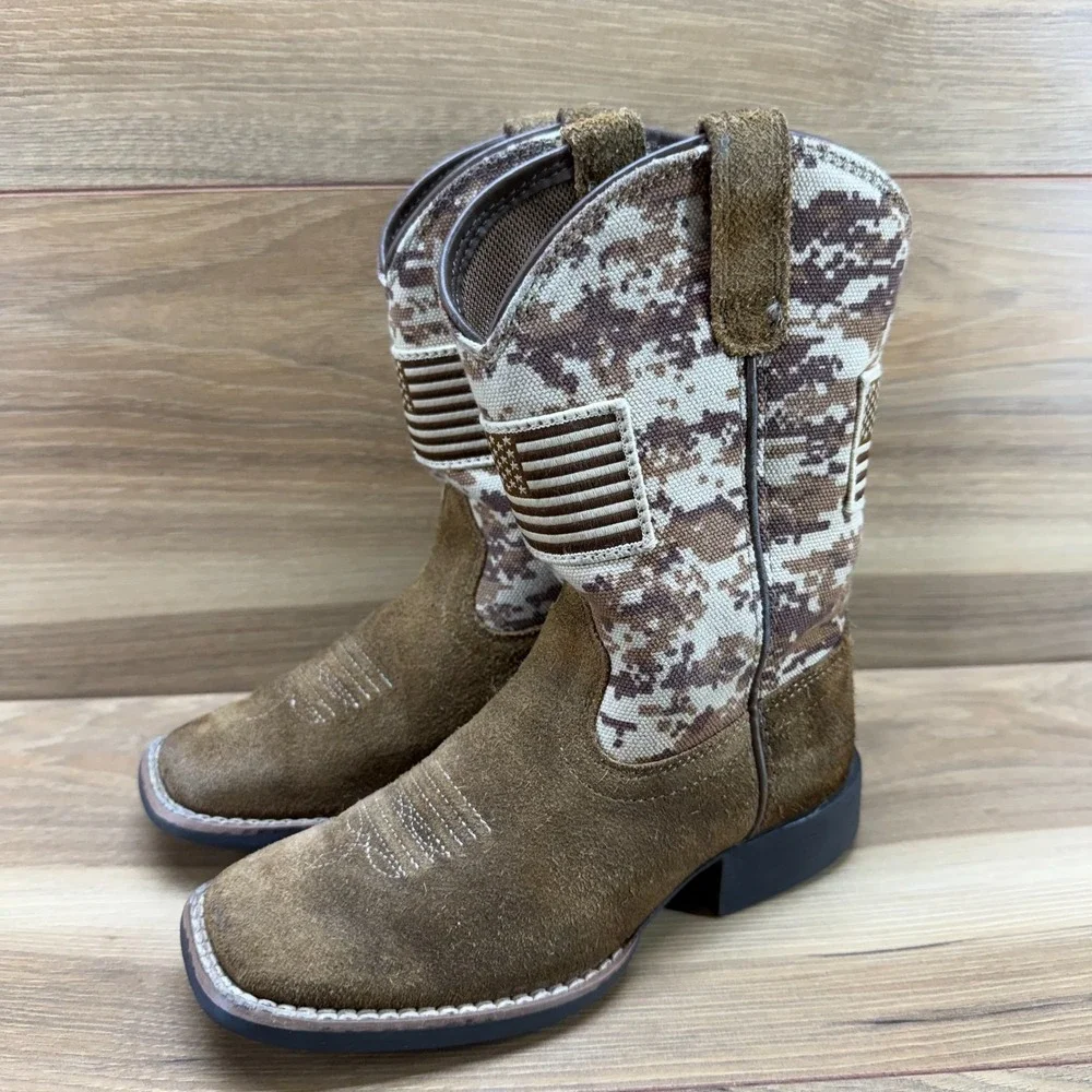 ARIAT Patriot Western Boots Little Boys Kids 11 Brown Camo American Flag